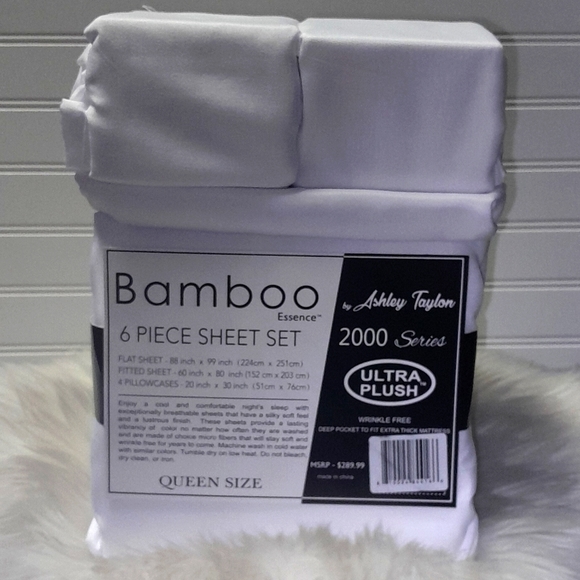 Bamboo Essence Queen White 6 Piece Sheet Set - Picture 4 of 10